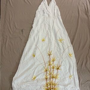 White Halter Maxi Dress with Yellow Floral Design